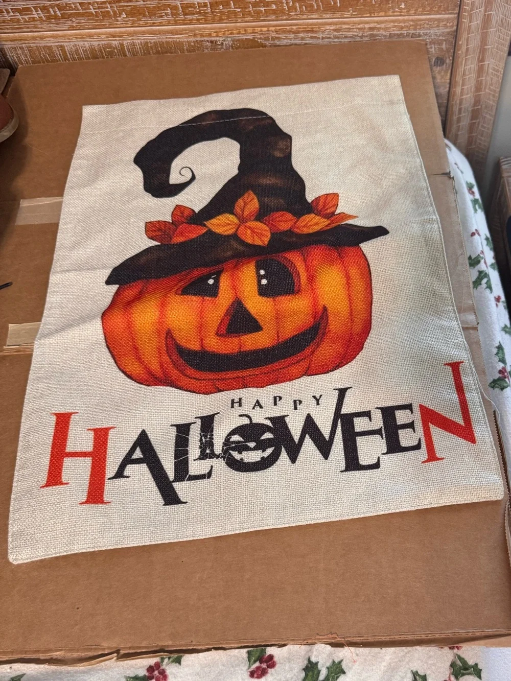 Halloween Garden Flag with Pumpkin Witch Hat